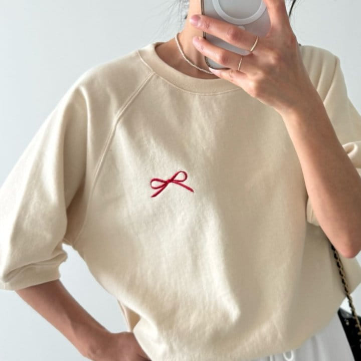 Ripple - Korean Women Fashion - #vintagekidsstyle - Ribbon Embroidery Sweatshirt - 5