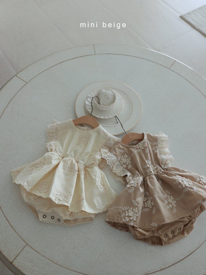 The Beige - Korean Baby Fashion - #babyclothing - Embroidery Skirt Body Suit