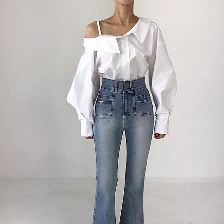 Twomoon - Korean Women Fashion - #momslook - Venezia Shoulder White Shirt