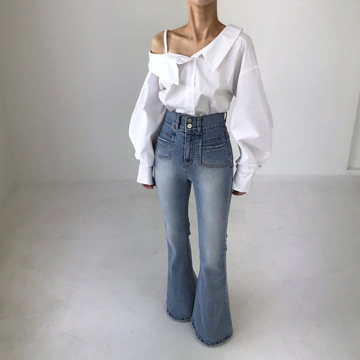 Twomoon - Korean Women Fashion - #momslook - Venezia Shoulder White Shirt - 4