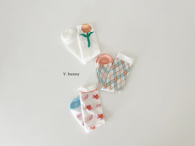 V Bunny - Korean Children Fashion - #kidsshorts - One Flower Socks Set - 2