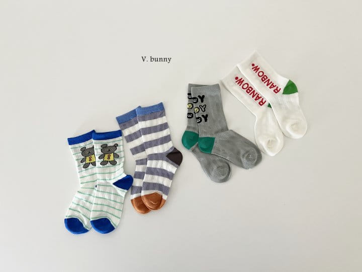 V Bunny - Korean Children Fashion - #littlefashionista - Rainbow Socks Set - 7