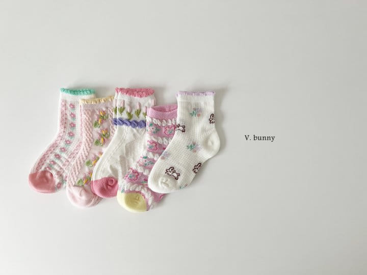 V Bunny - Korean Children Fashion - #prettylittlegirls - Flower Bubble Socks Set - 9