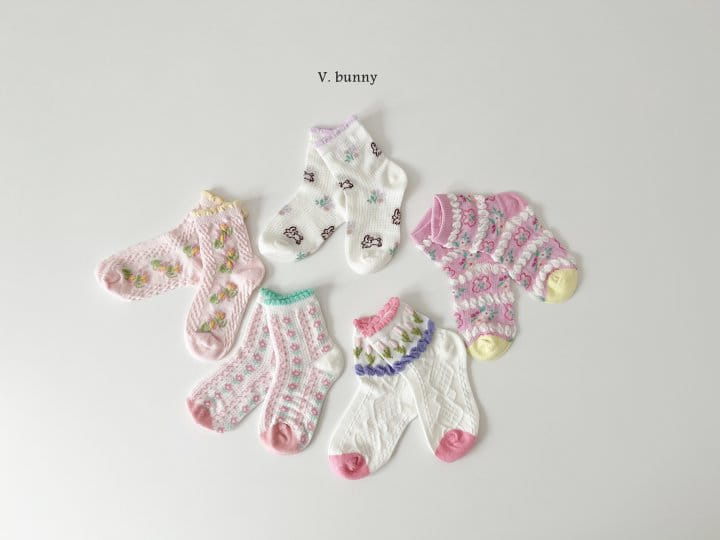 V Bunny - Korean Children Fashion - #toddlerclothing - Flower Bubble Socks Set - 11