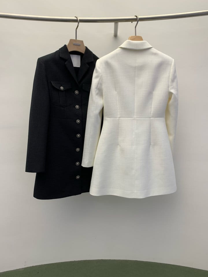 Wida - Korean Women Fashion - #shopsmall - Blanc Tweed One-Piece - 2