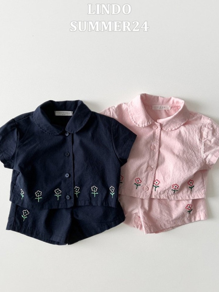 Garden Collar Embroidery Top Bottom Set