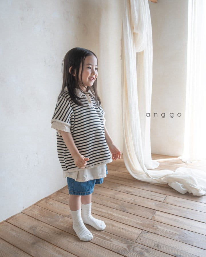 Anggo - Korean Children Fashion - #kidsshorts - Kitkat Collar Tee - 3