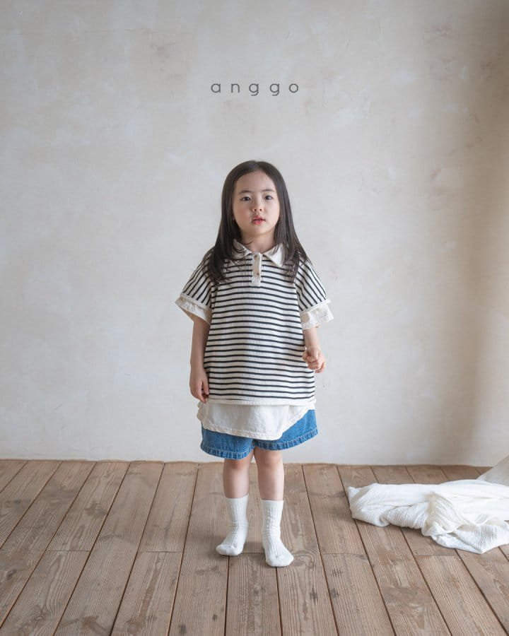 Anggo - Korean Children Fashion - #kidsshorts - Kitkat Collar Tee - 4