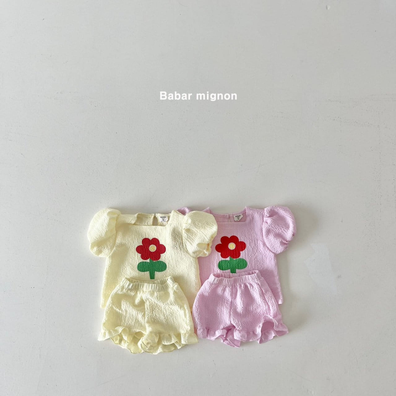 Babar Mignon - Korean Children Fashion - #prettylittlegirls - Embossing Top Bottom Set