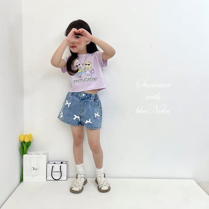 Bbonchu - Korean Children Fashion - #magicofchildhood - Present Denim Shorts