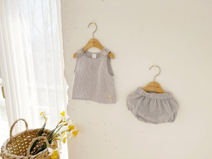 Bebe Nine - Korean Baby Fashion - #babyfashion - Wide Button Sleevless Top Bottom Set  - 2