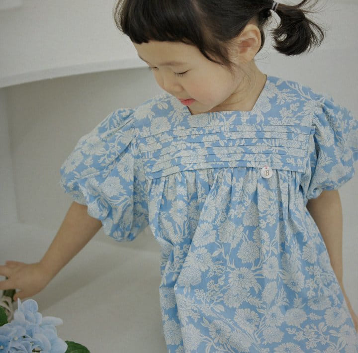 Bienvenu - Korean Children Fashion - #childrensboutique - Balloon Blue Flower One-Piece - 9