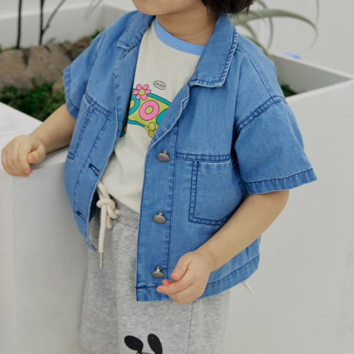 Bienvenu - Korean Children Fashion - #kidsshorts - Denim Collar Short Sleeve Jacket - 2