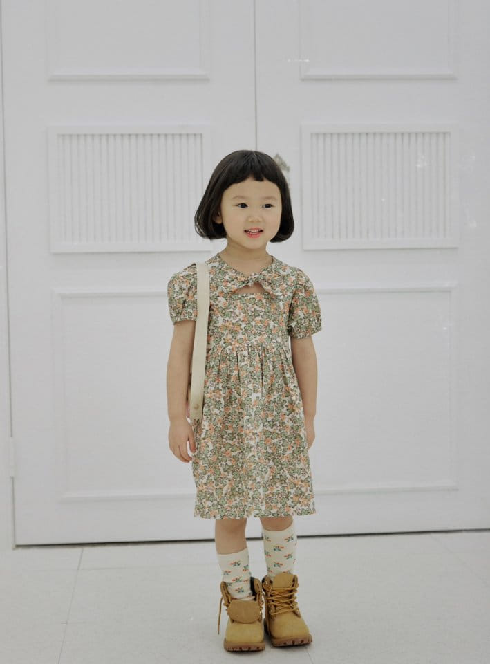 Bienvenu - Korean Children Fashion - #kidzfashiontrend - Ribbon String Puff Flower One-Piece - 7