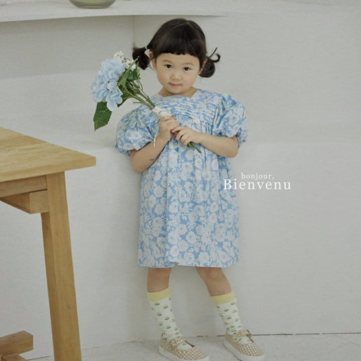 Bienvenu - Korean Children Fashion - #littlefashionista - Balloon Blue Flower One-Piece