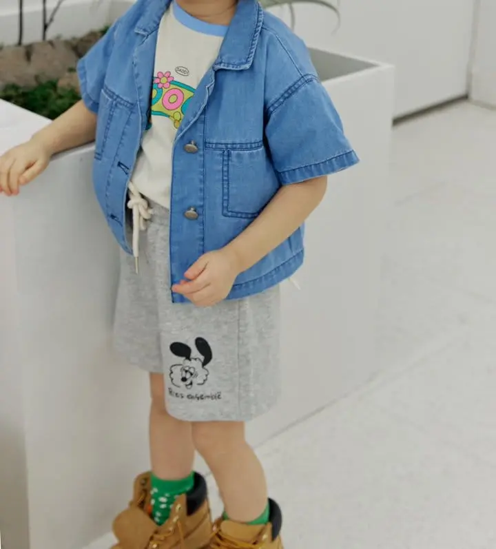 Bienvenu - Korean Children Fashion - #littlefashionista - Denim Collar Short Sleeve Jacket - 6