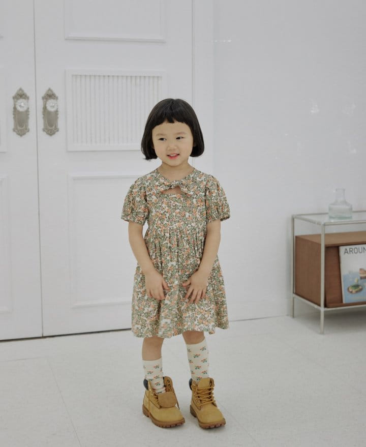 Bienvenu - Korean Children Fashion - #magicofchildhood - Ribbon String Puff Flower One-Piece - 10