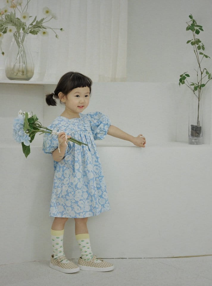 Bienvenu - Korean Children Fashion - #minifashionista - Balloon Blue Flower One-Piece - 3