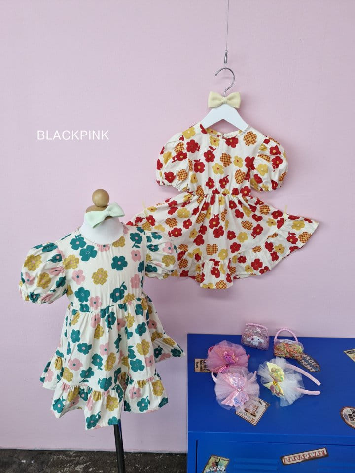 Black Pink - Korean Children Fashion - #littlefashionista - Soda Flower One-Piece