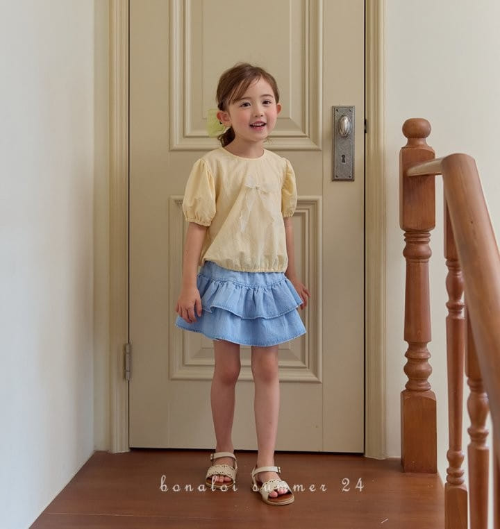 Bonaloi - Korean Children Fashion - #designkidswear - Petite Puff Ribbon Tee - 7