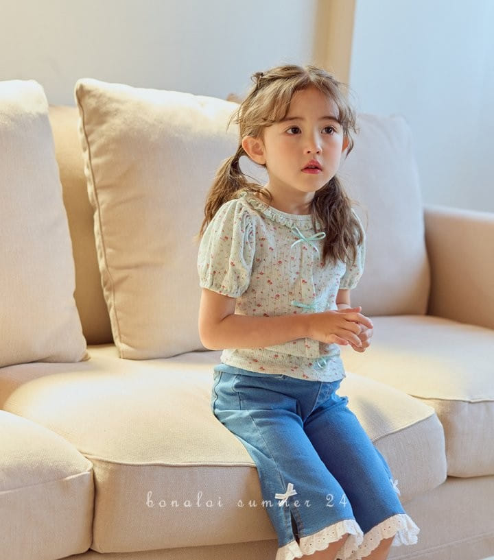 Bonaloi - Korean Children Fashion - #discoveringself - Eyelet Ribbon Tee - 2