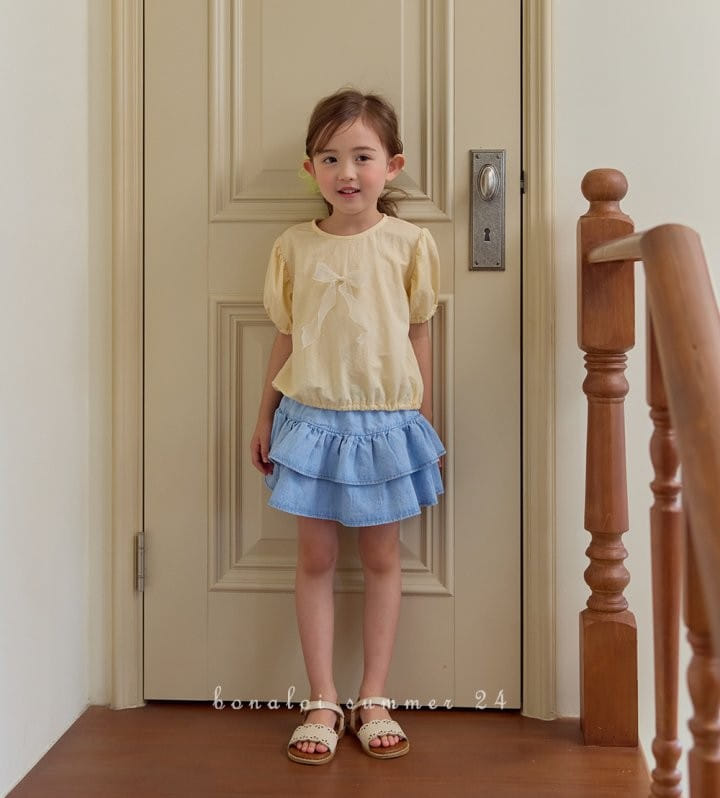 Bonaloi - Korean Children Fashion - #discoveringself - Petite Puff Ribbon Tee - 8