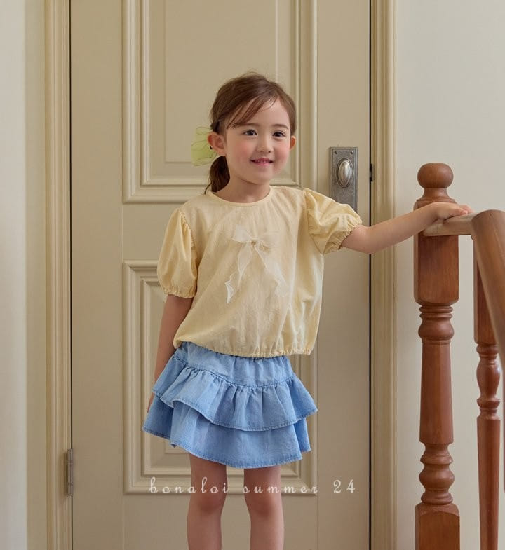 Bonaloi - Korean Children Fashion - #fashionkids - Petite Puff Ribbon Tee - 9