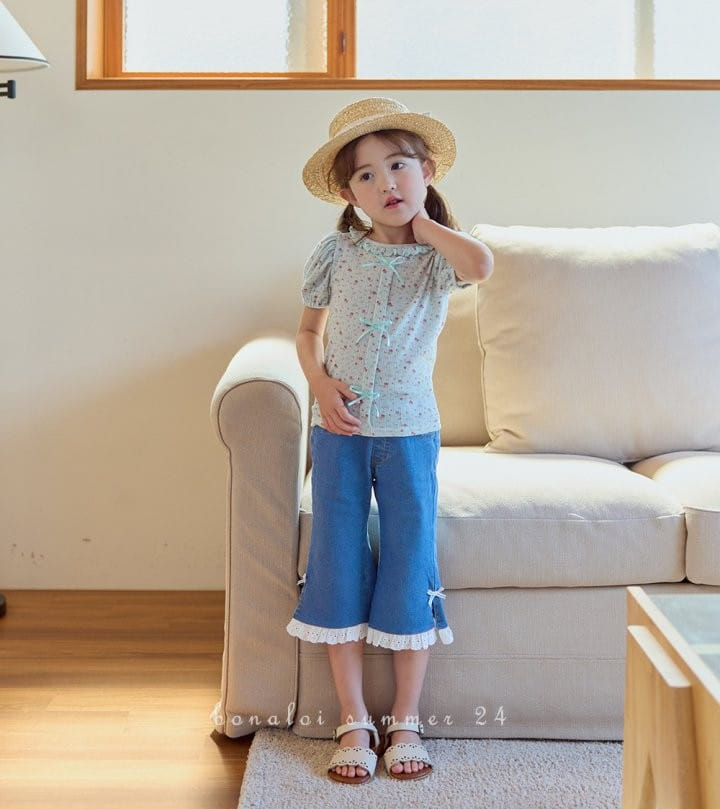 Bonaloi - Korean Children Fashion - #kidsstore - Eyelet Ribbon Tee - 5