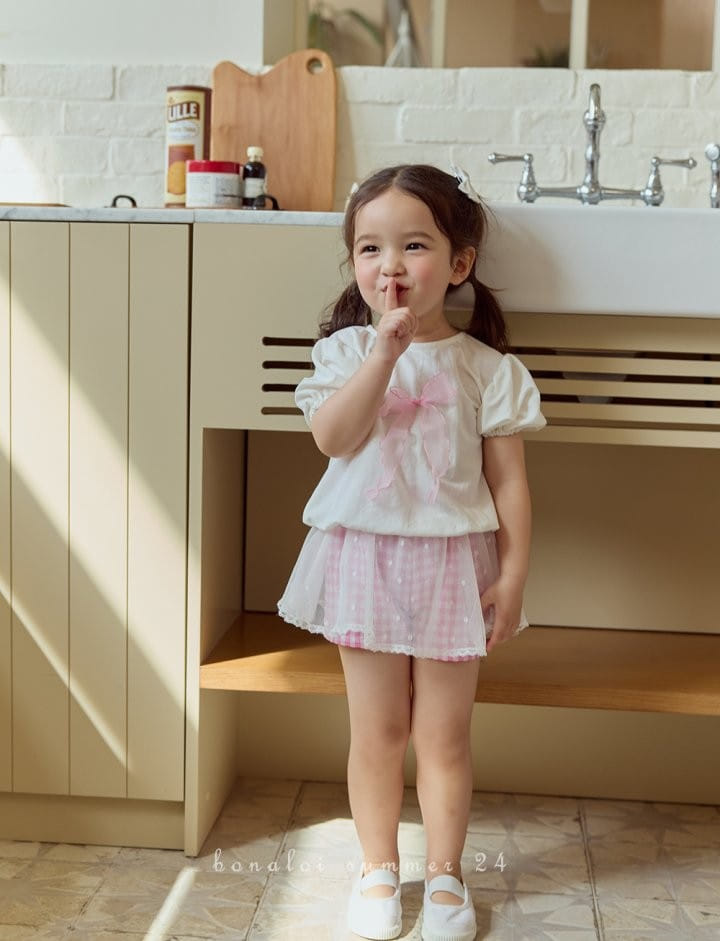 Bonaloi - Korean Children Fashion - #Kfashion4kids - Check Mesh Skirt Pants - 4