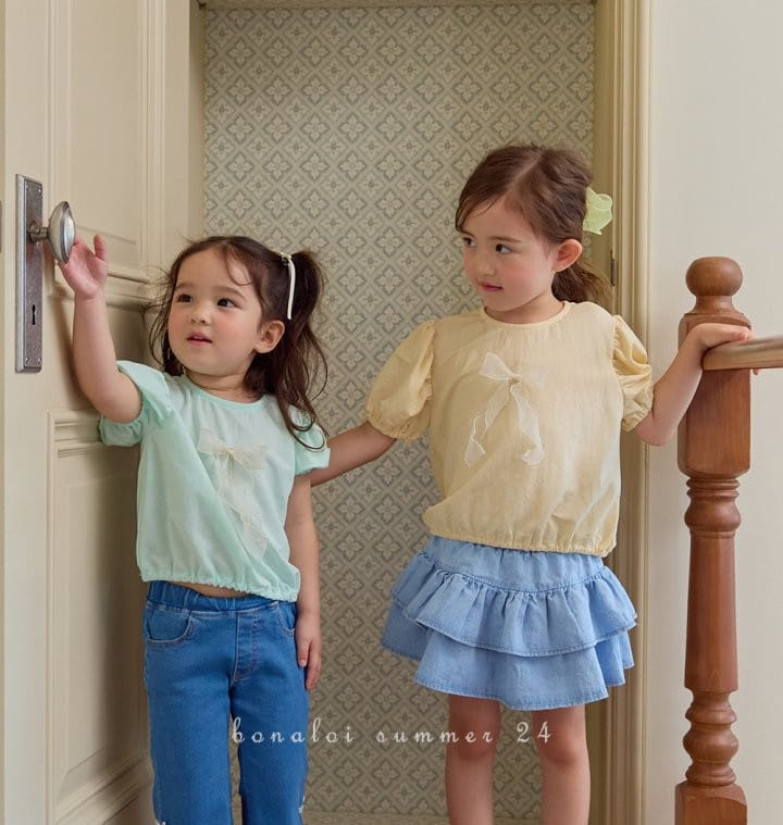 Bonaloi - Korean Children Fashion - #magicofchildhood - Petite Puff Ribbon Tee