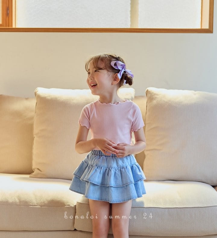 Bonaloi - Korean Children Fashion - #stylishchildhood - Denim Two Layered Skirt - 5
