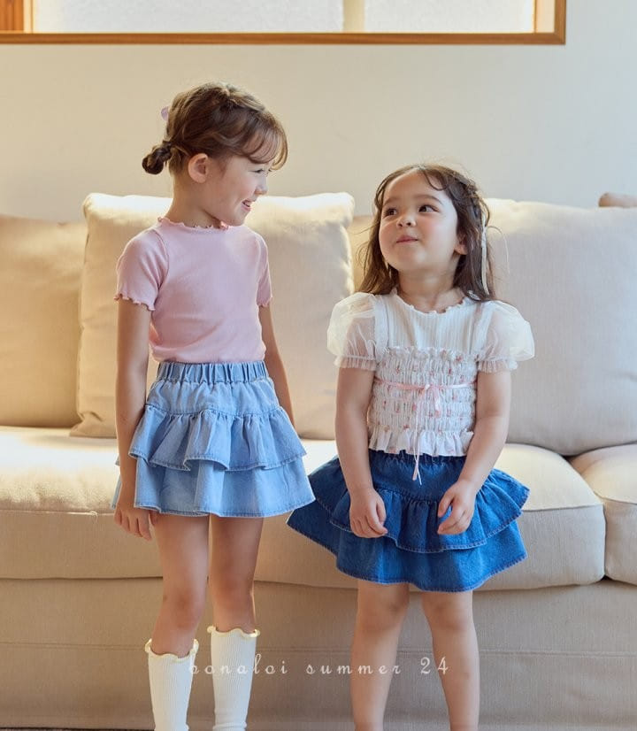 Bonaloi - Korean Children Fashion - #todddlerfashion - Denim Two Layered Skirt - 4