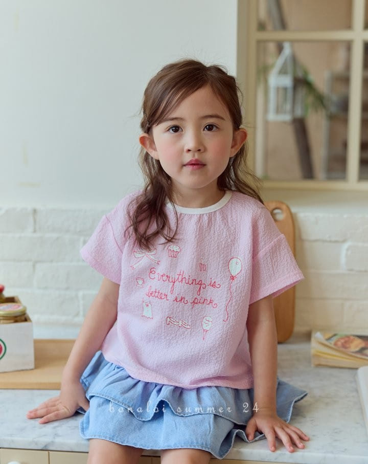 Bonaloi - Korean Children Fashion - #toddlerclothing - Pink Chu Paint Tee - 2
