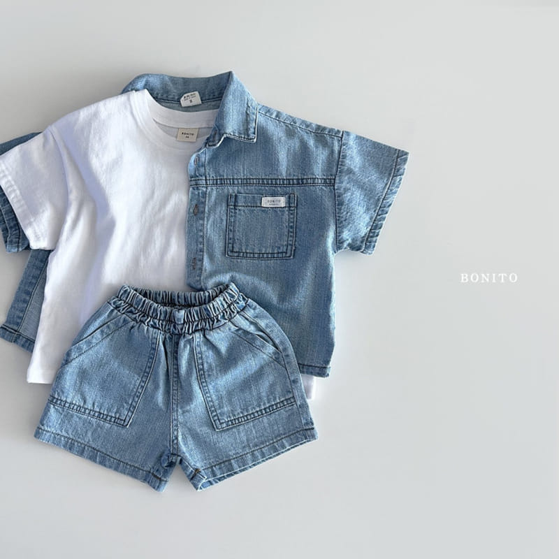 Bonito - Korean Baby Fashion - #babyboutique - Slit Denim Short Sleeve Shirt - 6