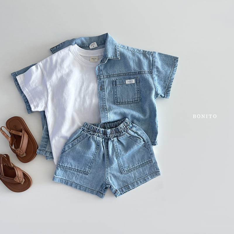 Bonito - Korean Baby Fashion - #babyboutique - Slit Denim Short Sleeve Shirt - 7