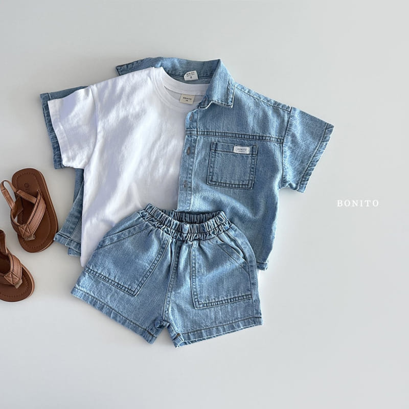 Bonito - Korean Baby Fashion - #babyboutiqueclothing - Slit Denim Short Sleeve Shirt - 8