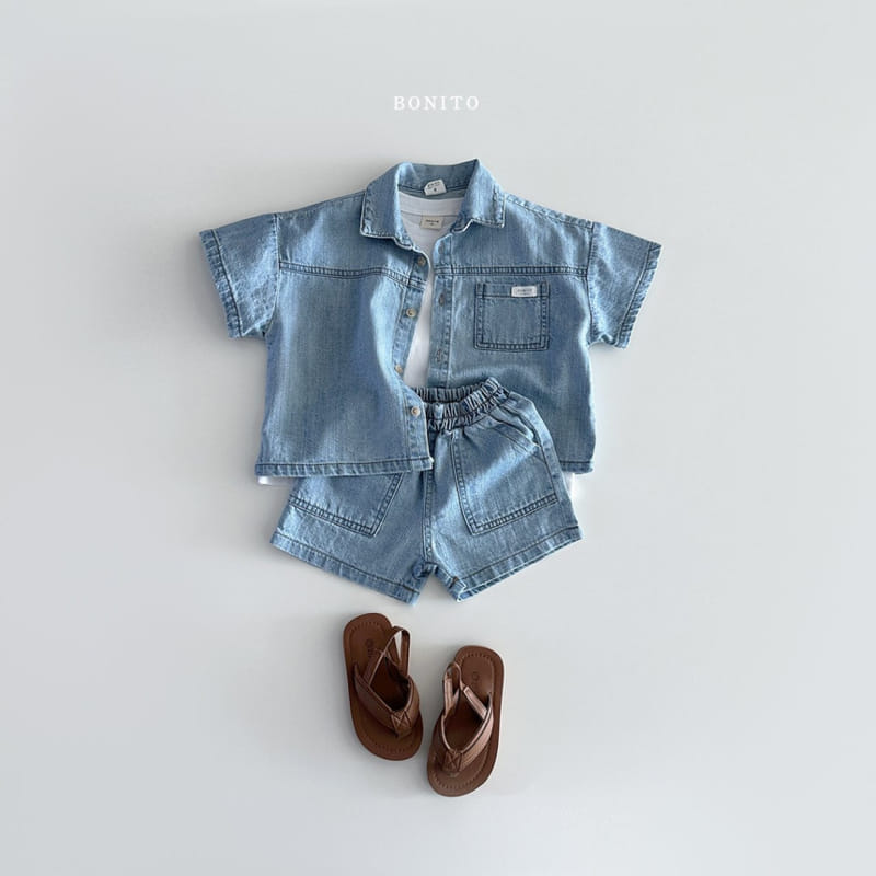 Bonito - Korean Baby Fashion - #babyclothing - Slit Denim Short Sleeve Shirt - 9