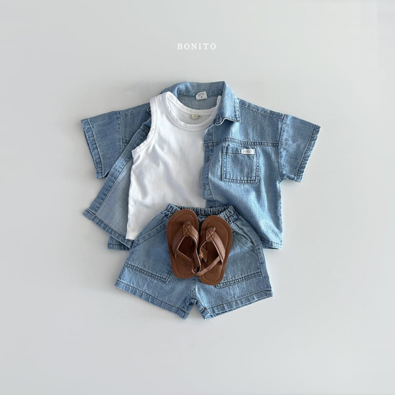 Bonito - Korean Baby Fashion - #babyfashion - Slit Denim Short Sleeve Shirt - 10