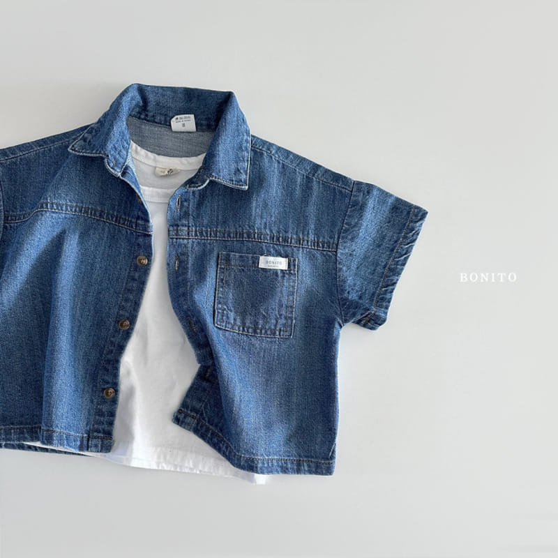 Bonito - Korean Baby Fashion - #babyfever - Slit Denim Short Sleeve Shirt - 11