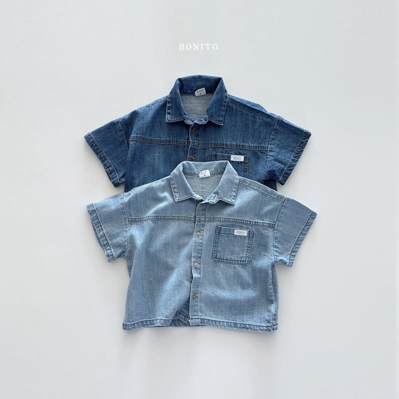 Bonito - Korean Baby Fashion - #babyoutfit - Slit Denim Short Sleeve Shirt