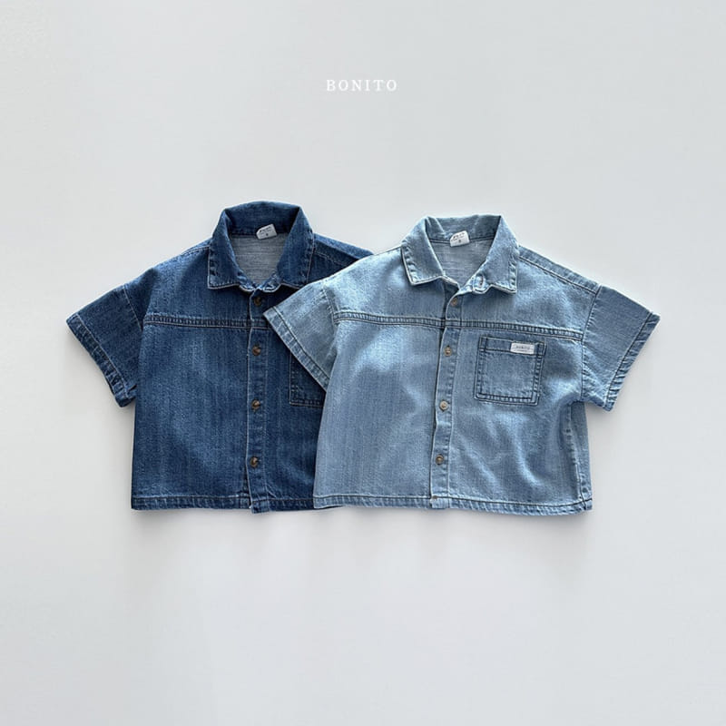 Bonito - Korean Baby Fashion - #babyoutfit - Slit Denim Short Sleeve Shirt - 2