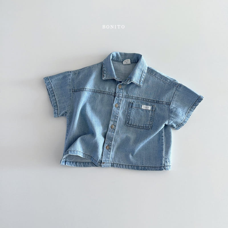 Bonito - Korean Baby Fashion - #babywear - Slit Denim Short Sleeve Shirt - 4