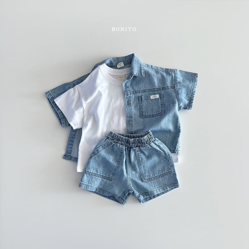 Bonito - Korean Baby Fashion - #onlinebabyshop - Slit Denim Short Sleeve Shirt - 5