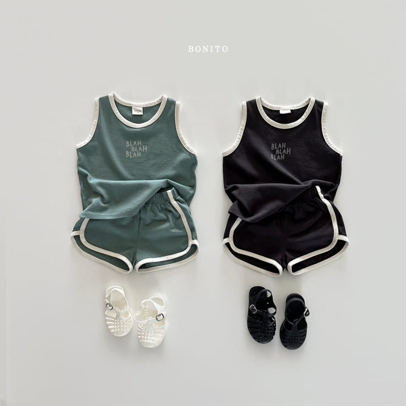Bonito - Korean Baby Fashion - #onlinebabyshop - Blah Blah Sleeveless Top Bottom Set - 2