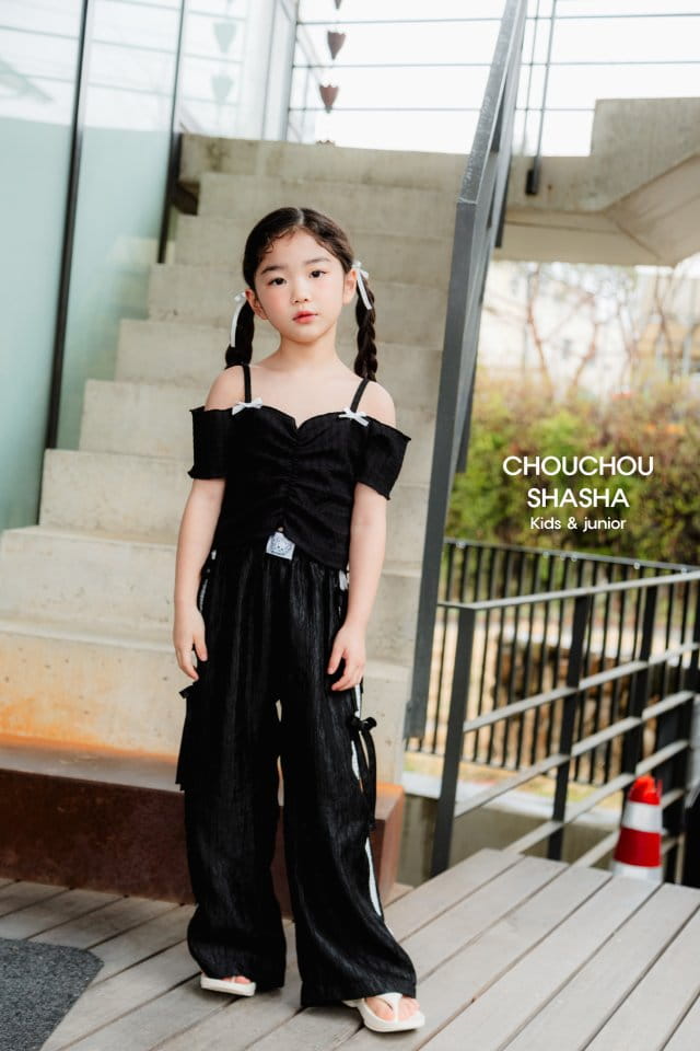 Chouchou Shasha - Korean Children Fashion - #designkidswear - Ribbon Off Shoulder Tee - 2