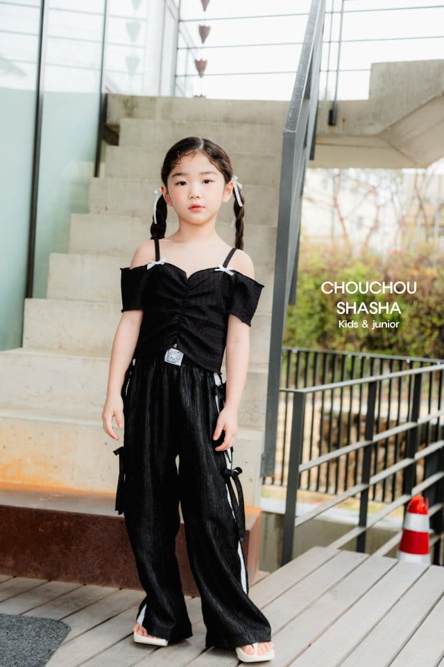 Chouchou Shasha - Korean Children Fashion - #kidsshorts - Ribbon Off Shoulder Tee - 5