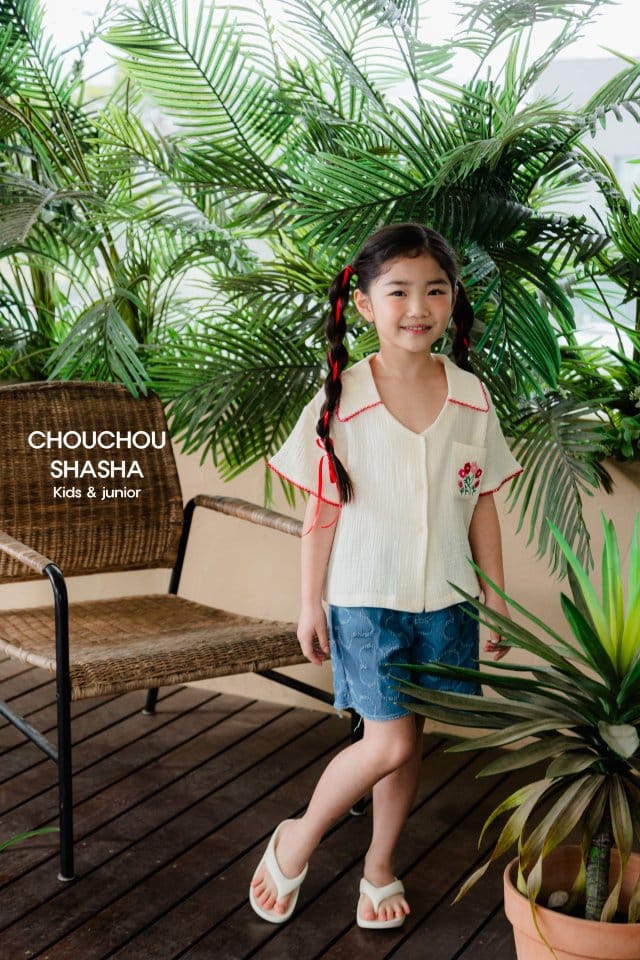 Chouchou Shasha - Korean Children Fashion - #kidsstore - Summer Flower Denim Pants - 5