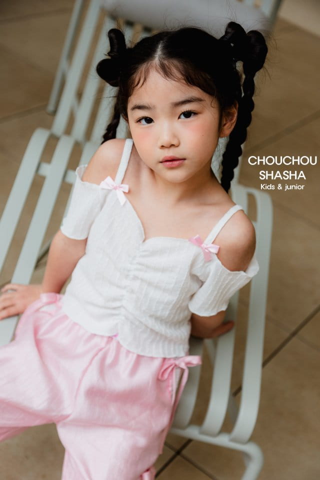 Chouchou Shasha - Korean Children Fashion - #kidsstore - Ribbon Off Shoulder Tee - 6