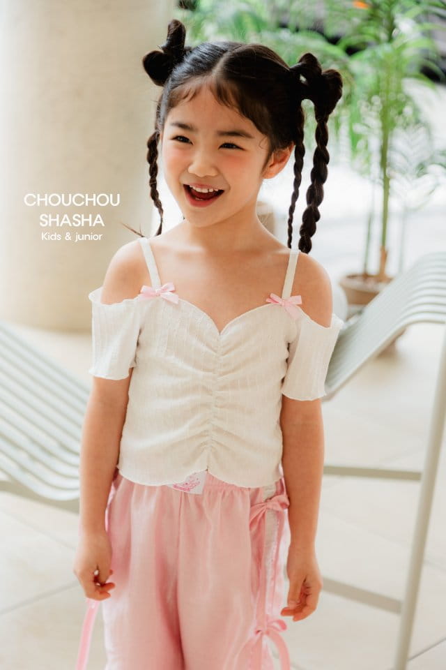 Chouchou Shasha - Korean Children Fashion - #kidzfashiontrend - Ribbon Off Shoulder Tee - 7
