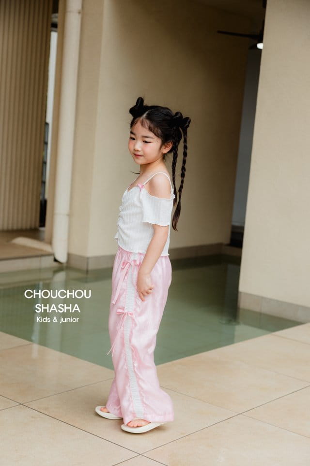 Chouchou Shasha - Korean Children Fashion - #littlefashionista - Ribbon Off Shoulder Tee - 9